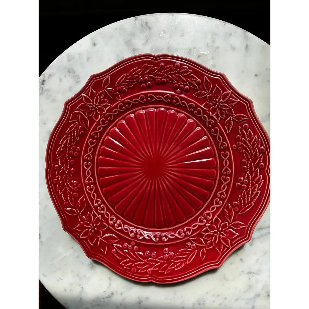 Bordallo Pinheiro Portugal Red Poinsettia Holly Charger Plate 12